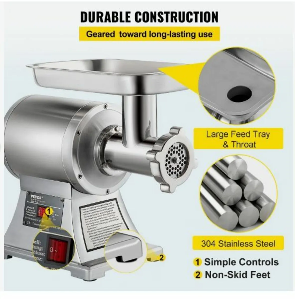 8500W Commercial Stainless Steel 450lbs Meat Grind - Image 4