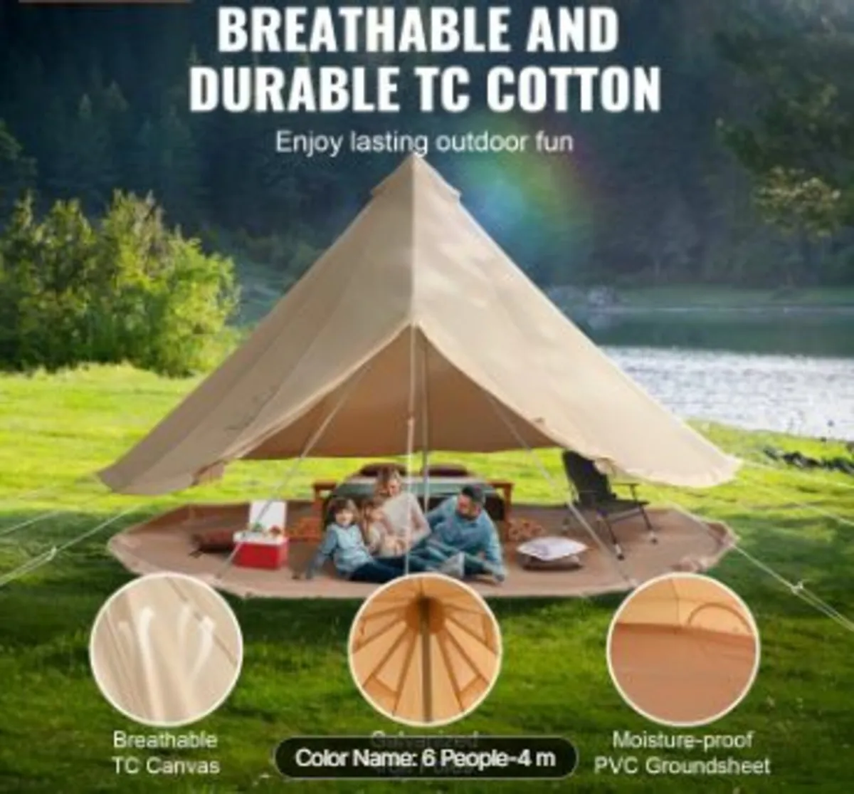 Canvas Bell Tent, 4 Seasons 4 m/13.12 ft Yurt Tent - Image 2