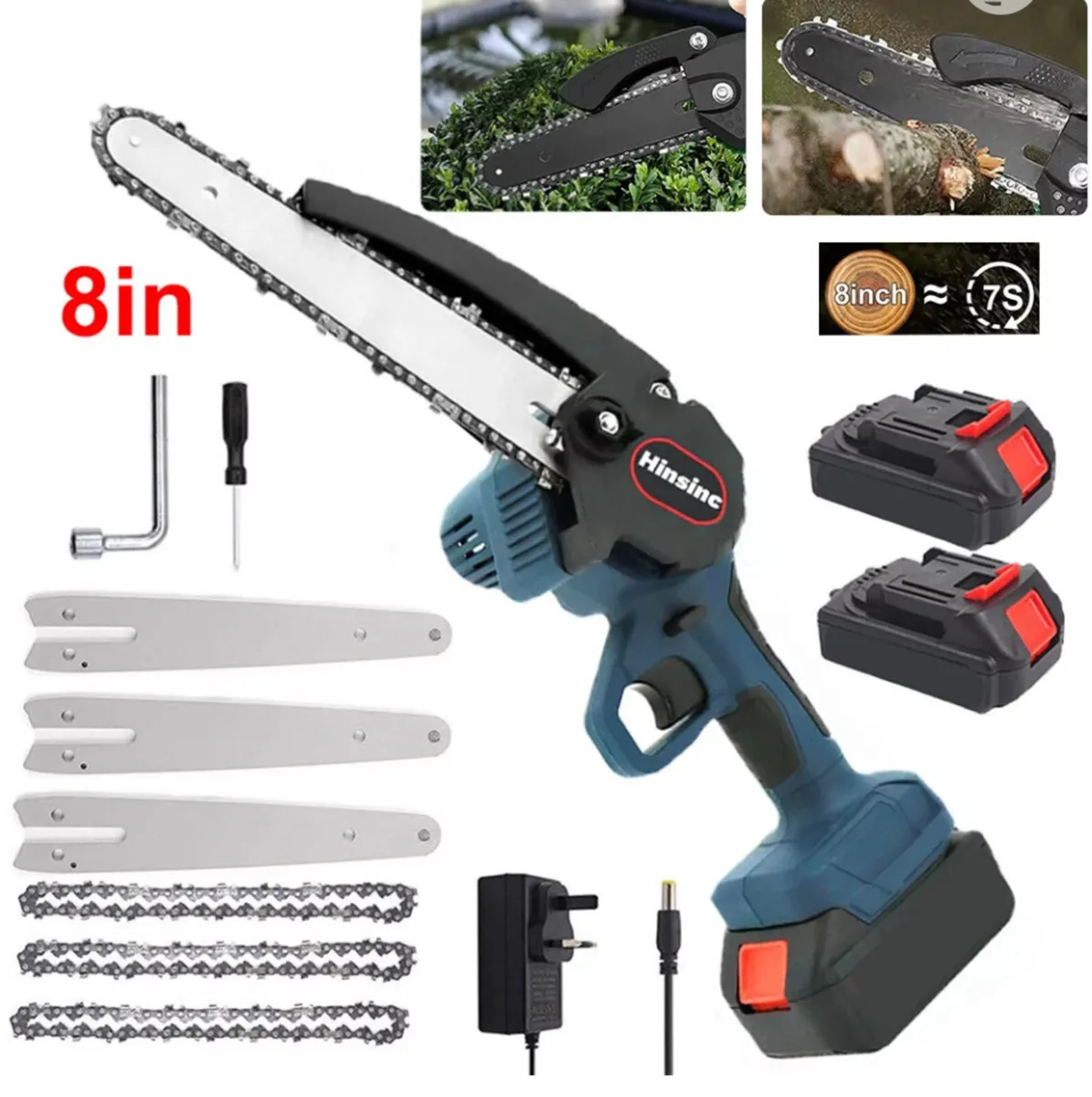 8 inch Mini Chainsaw Wood Cutter with 2 Batteries - Image 1