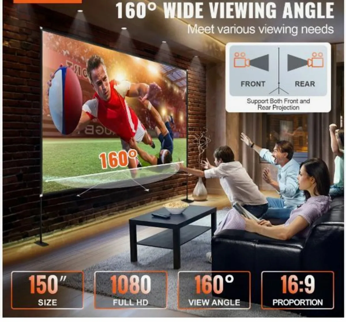 Outdoor Movie Screen w/ Stand, 150" Portable - Image 2