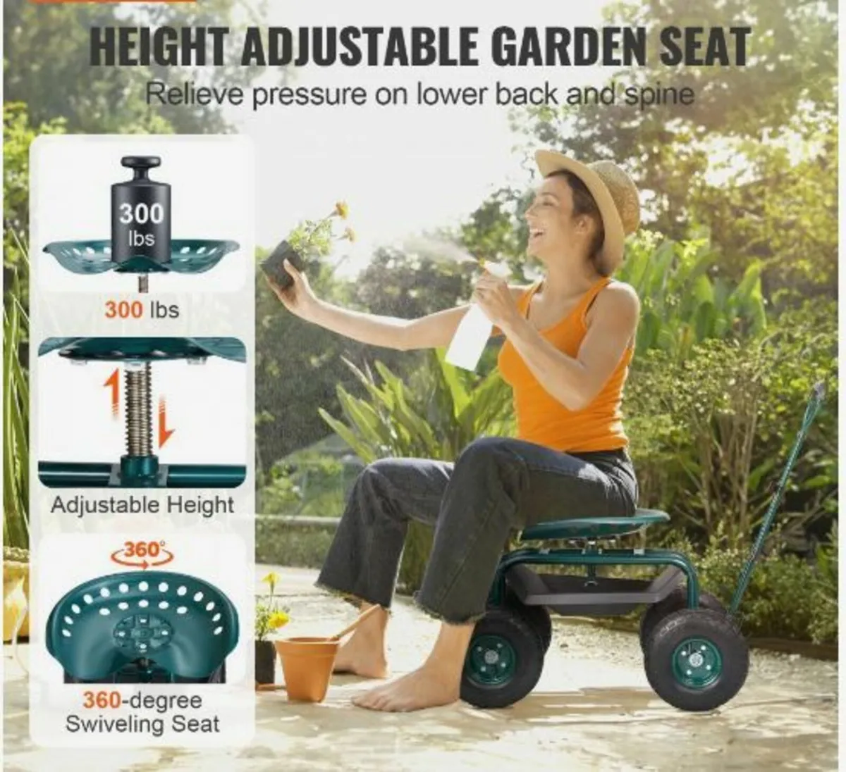 Garden Cart Rolling Workseat with Wheels - Image 2