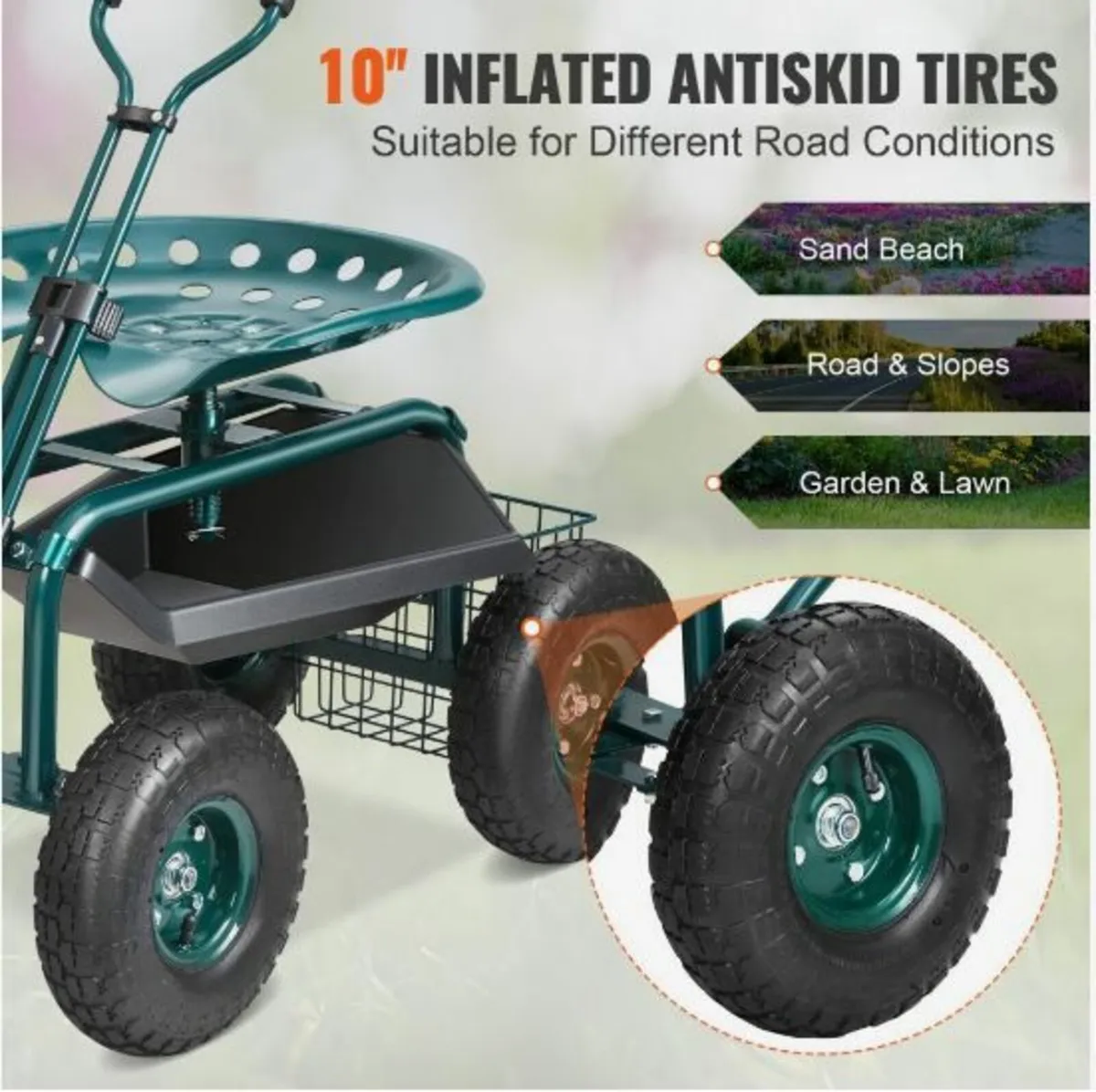 Garden Cart Rolling Workseat with Wheels - Image 3