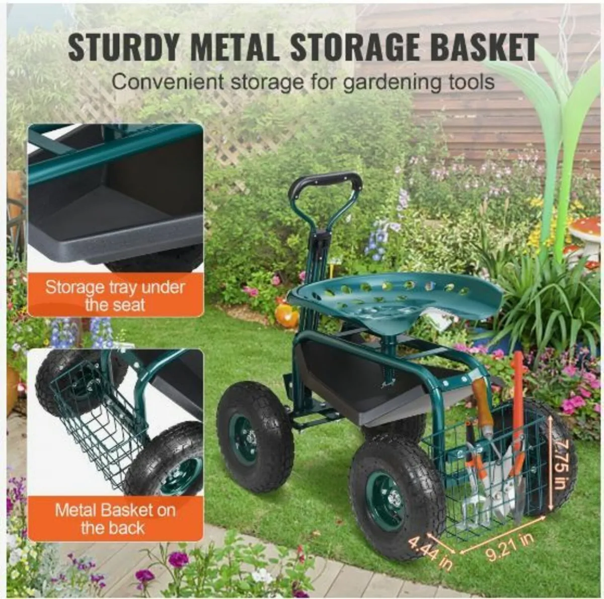 Garden Cart Rolling Workseat with Wheels - Image 4