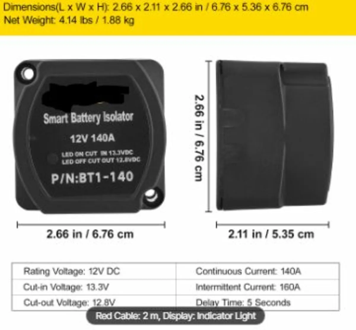 Split Charge Relay Kit, 2mtr 12V, Automatic Dual B - Image 4