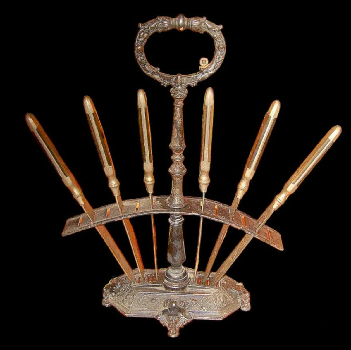 Set of 6 Vintage Fruit/Cheese Cutters with Stand - Image 4