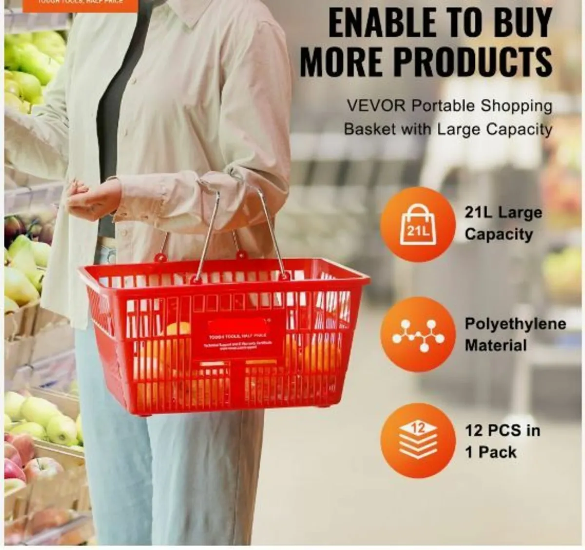 Shopping Basket Grocery Basket 12PCS 21L - Image 2