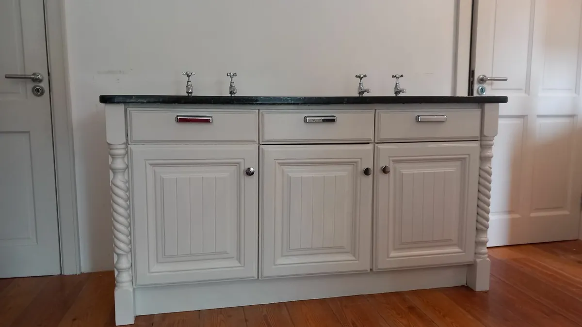 Double sink unit with 30mm deep  black granite top - Image 2