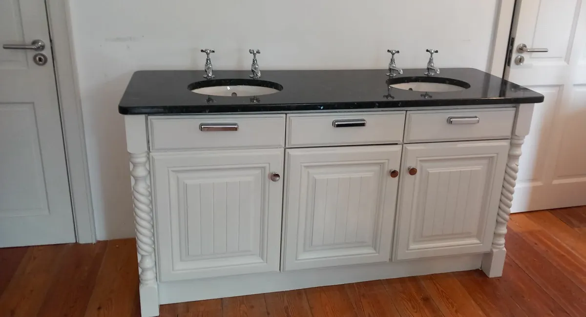 Double sink unit with 30mm deep  black granite top - Image 1