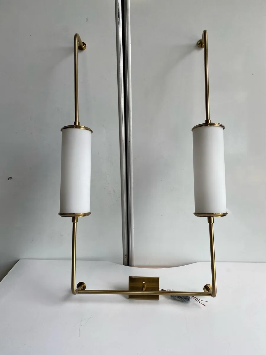 Matte Gold Wall Light with Double Glass Shade - Image 2