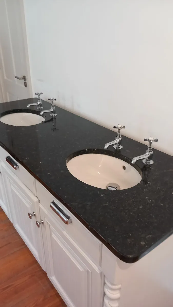 Double sink unit with 30mm deep  black granite top - Image 4