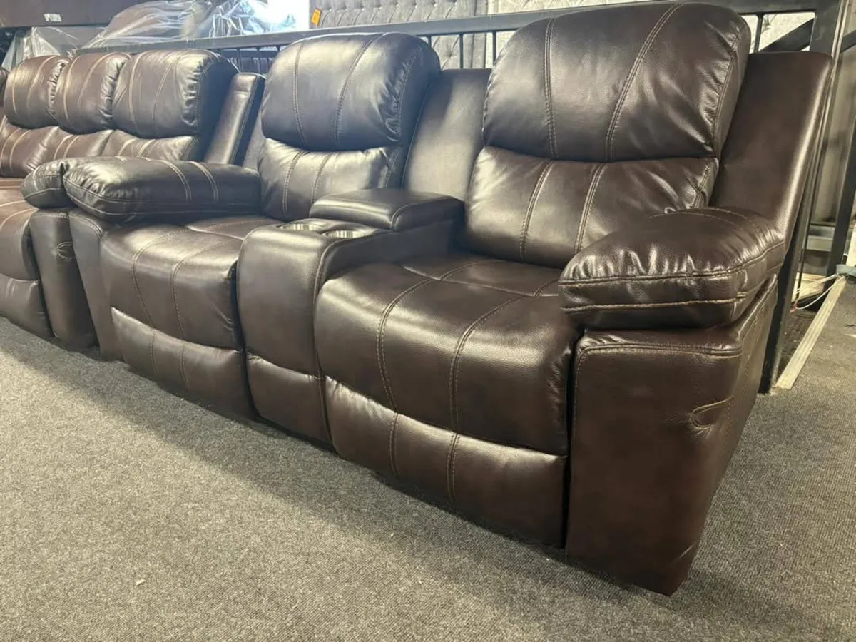 Dark Brown Leather Manual Recliner Sofa - Image 4
