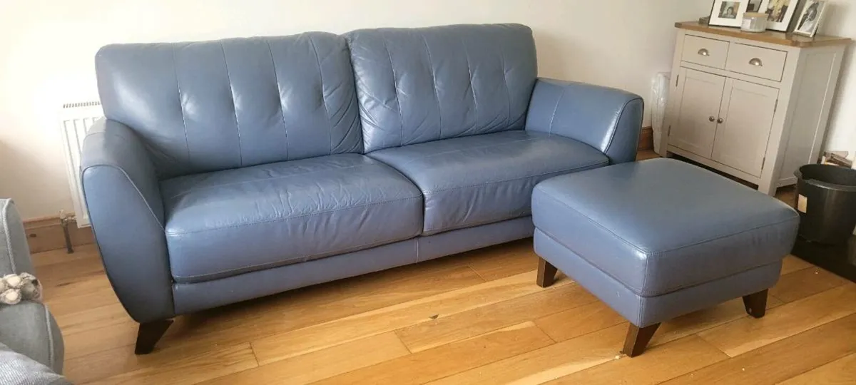 Leather Sofa with Footstool - Image 1