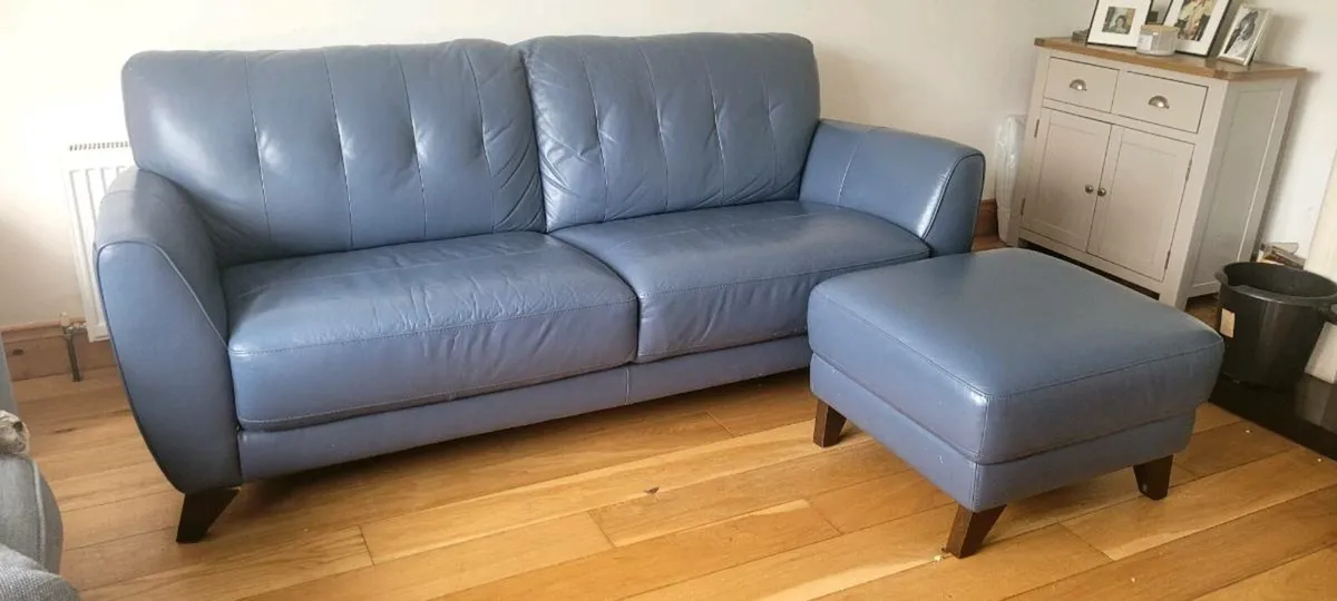 Leather Sofa with Footstool - Image 2