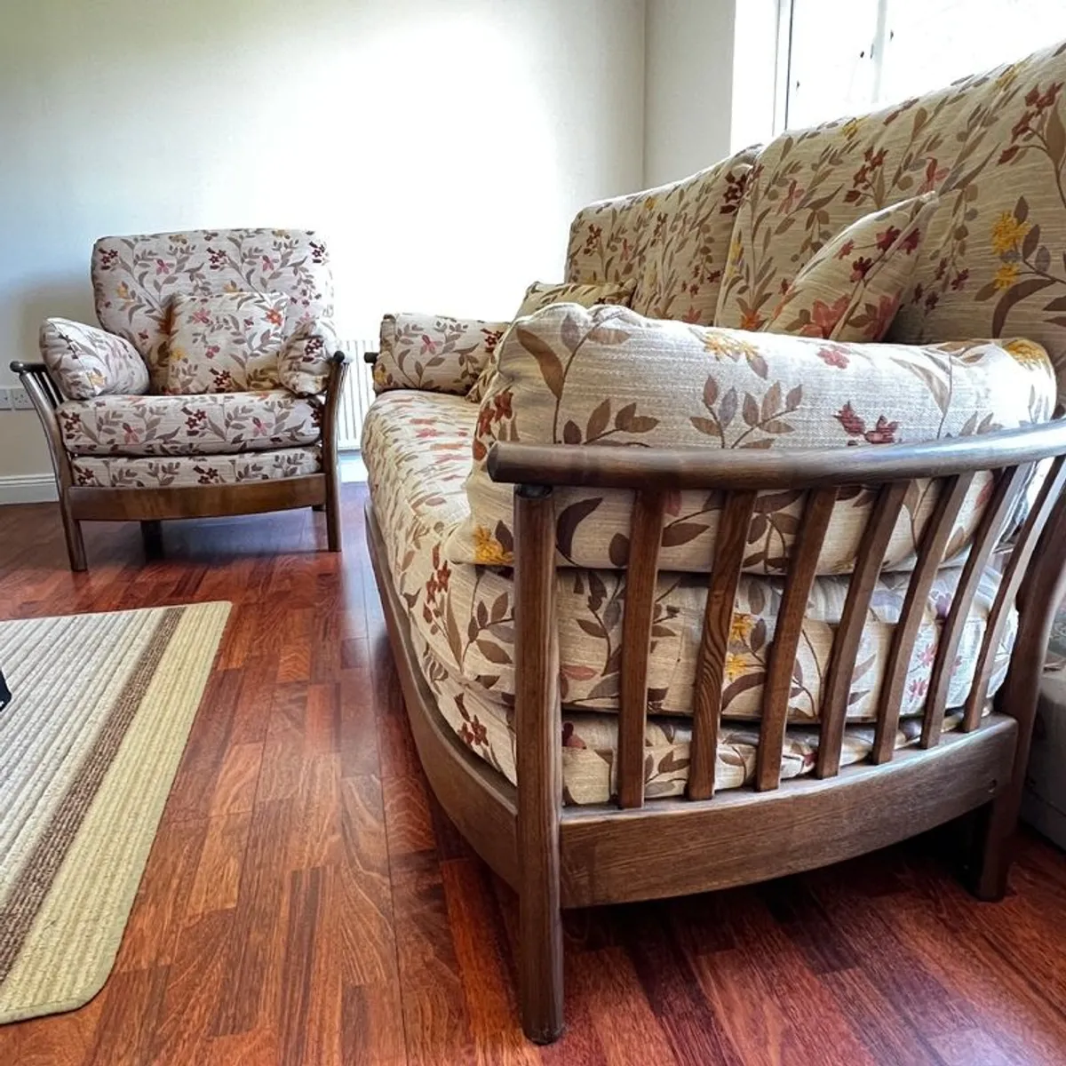 Ercol Renaissance unused three seater sofa and matching armchair like new - Image 2