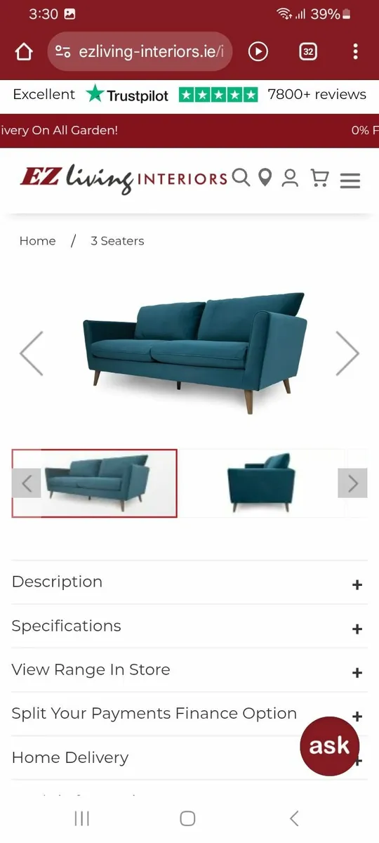 3 seater sofa and footstool - Image 2