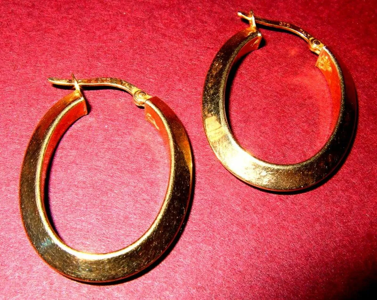 Vintage Hallmarked 9ct Gold Creole Hoops - Image 3