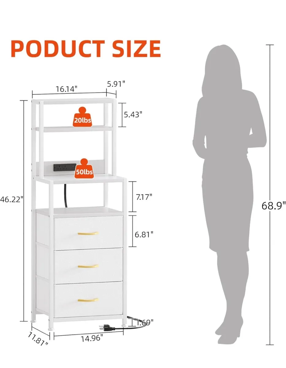 Bedside Table with 3 Drawers and Charging Station - Image 2