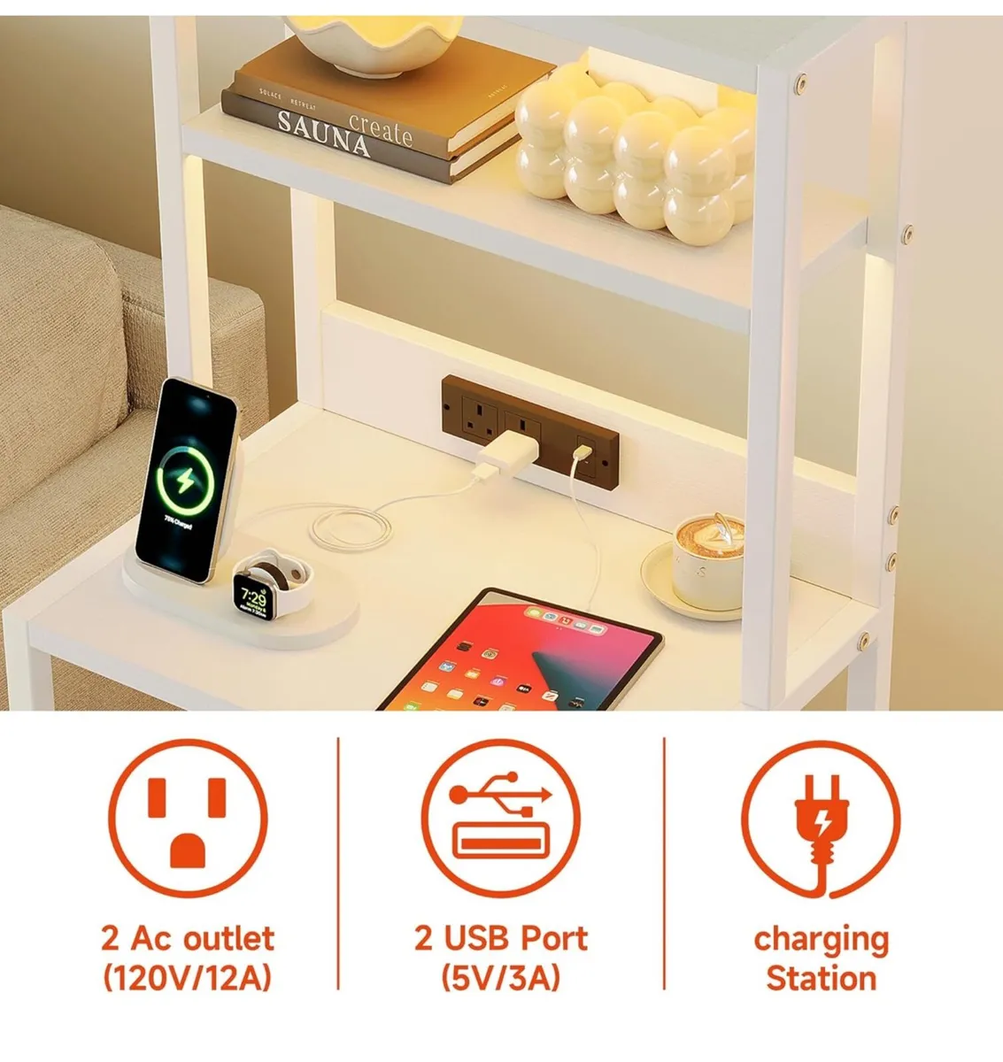 Bedside Table with 3 Drawers and Charging Station - Image 3