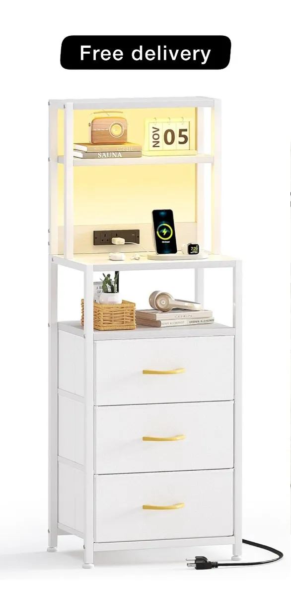 Bedside Table with 3 Drawers and Charging Station - Image 1