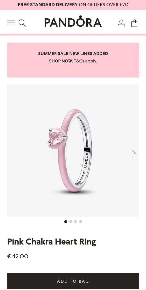 Pandora Pink Chakra Heart Ring - Image 1