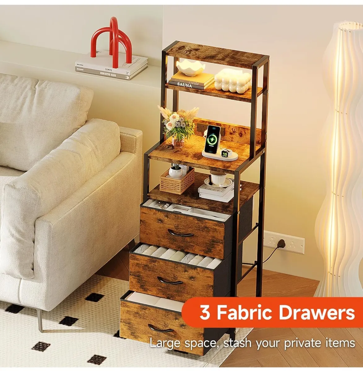 Bedside Table with 3 Drawers and Charging Station - Image 4