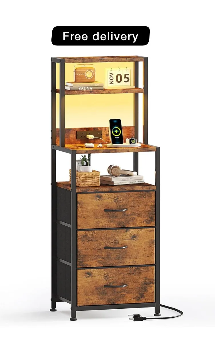 Bedside Table with 3 Drawers and Charging Station - Image 1
