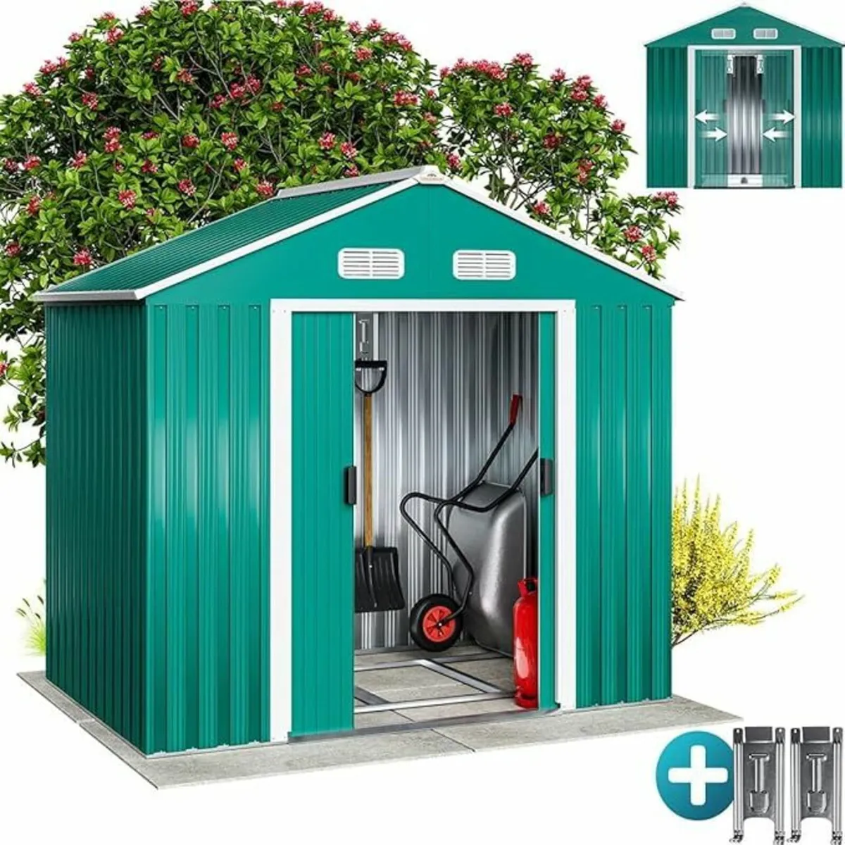 Metal Tool Shed Garden Shed Pitched Roof Metal Bas - Image 1