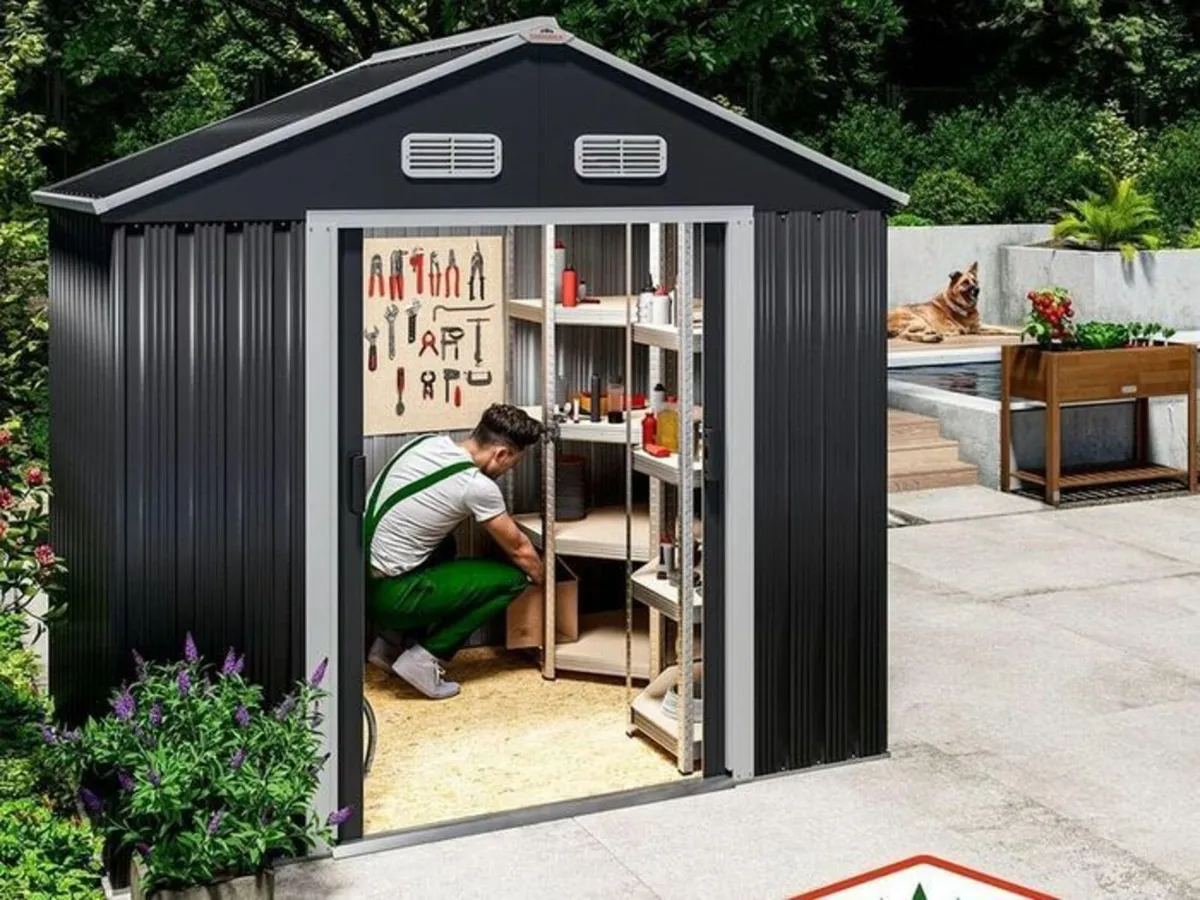 Metal Tool Shed Garden Shed Pitched Roof Metal Bas - Image 4