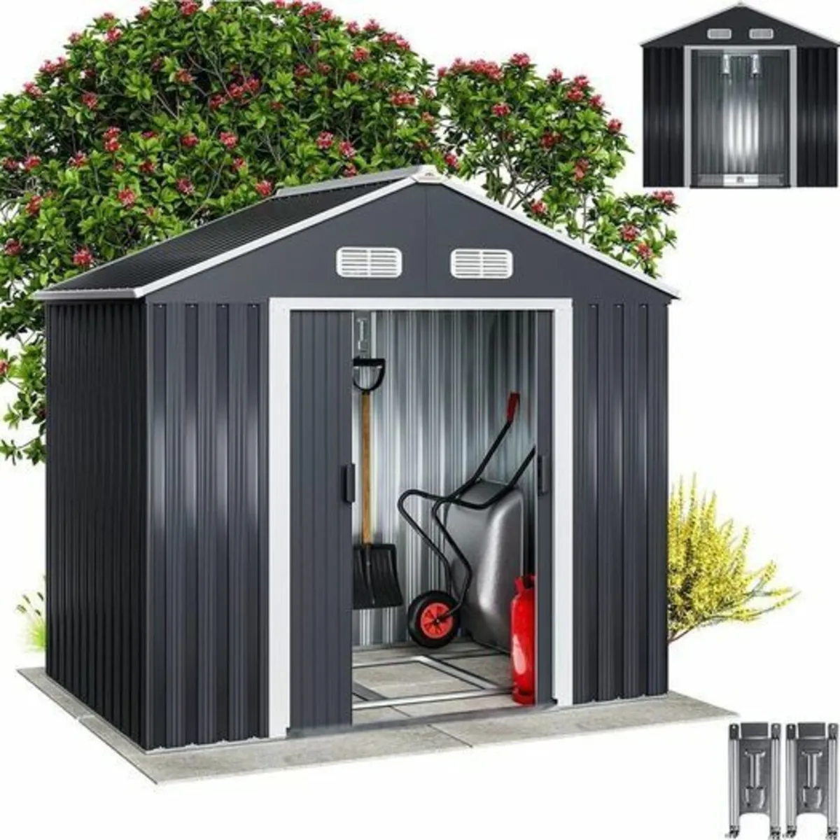 Metal Tool Shed Garden Shed Pitched Roof Metal Bas - Image 4