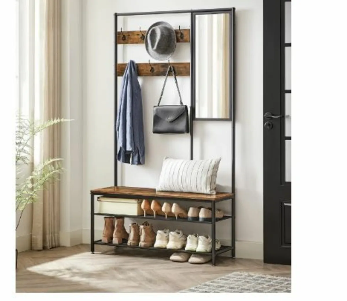 Coat Rack with Hooks Mirror Bench - Image 1