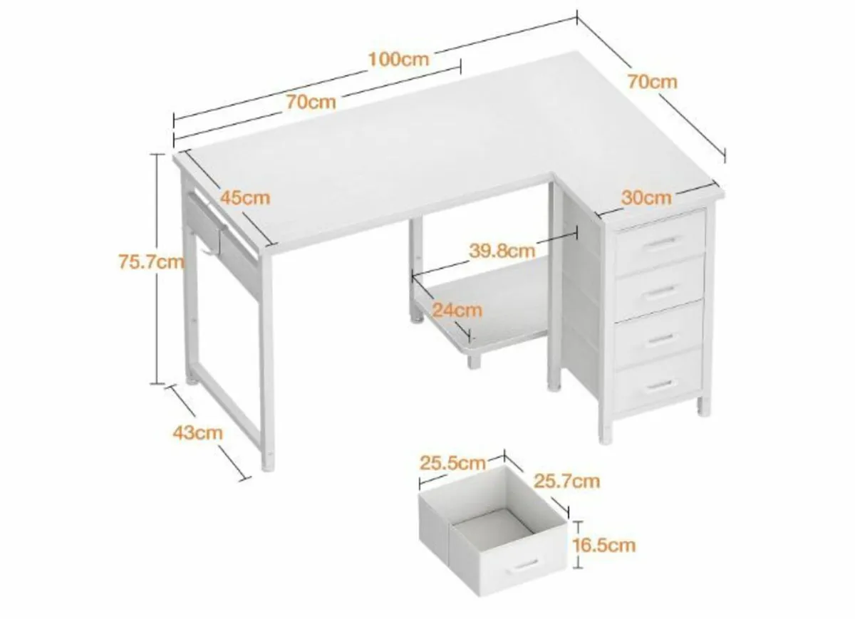 Corner Desk, 100 x 70 cm, L Shape Desk - Image 3