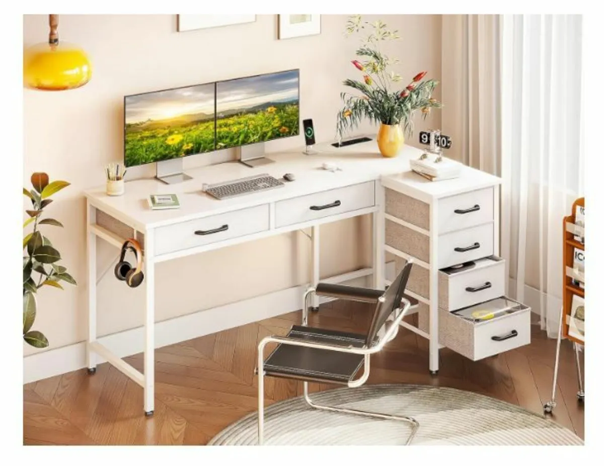 Corner Desk with 6 Drawers, L Shape Desk - Image 2
