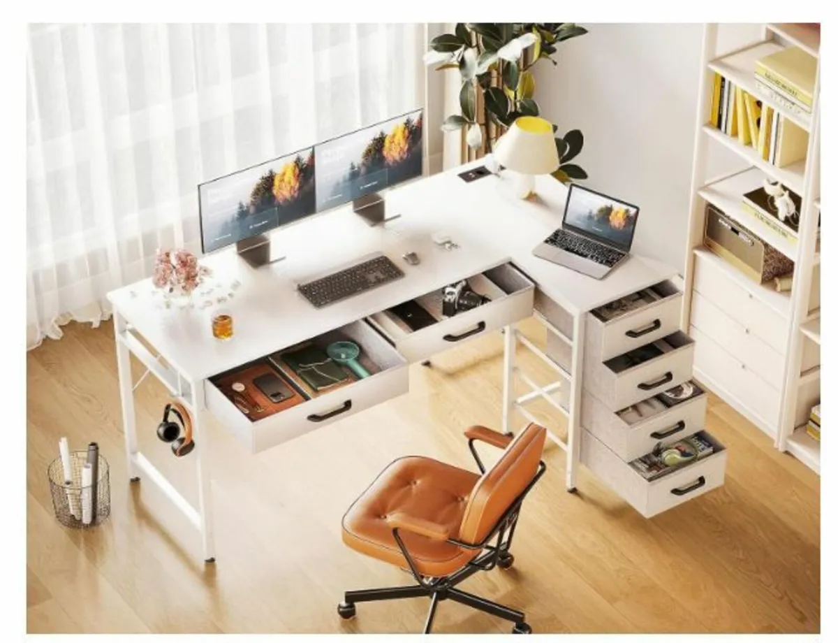 Corner Desk with 6 Drawers, L Shape Desk - Image 3
