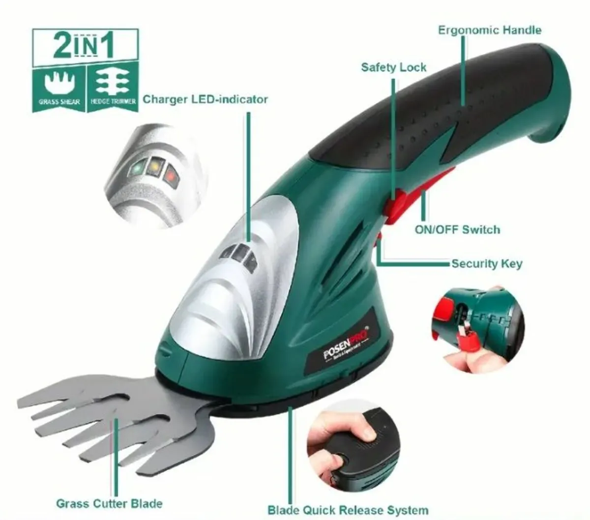 Cordless Hedge & Grass Trimmer - 7.2V - Image 4
