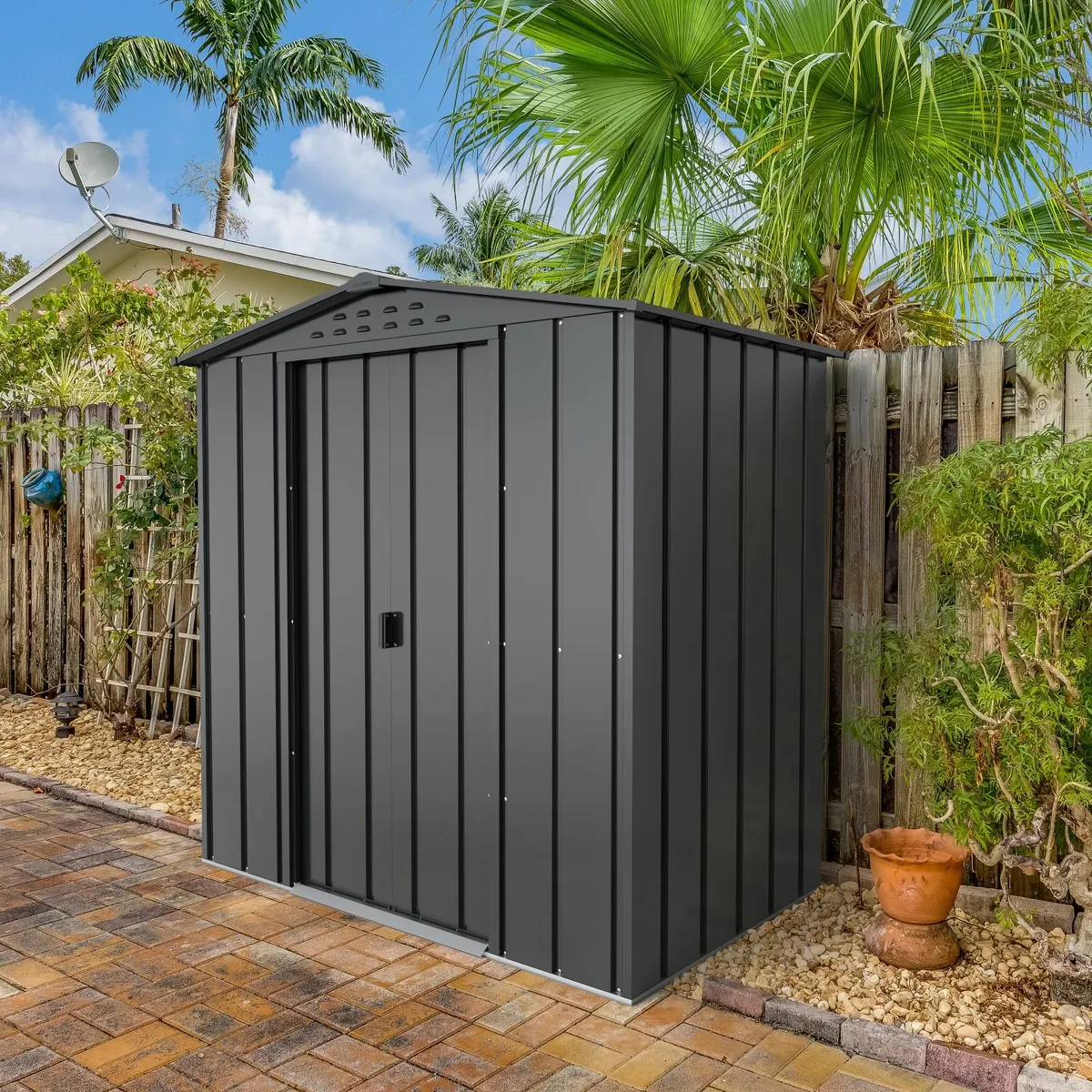 6x4 TOP Steel Sheds in Anthracite Grey. - Image 1