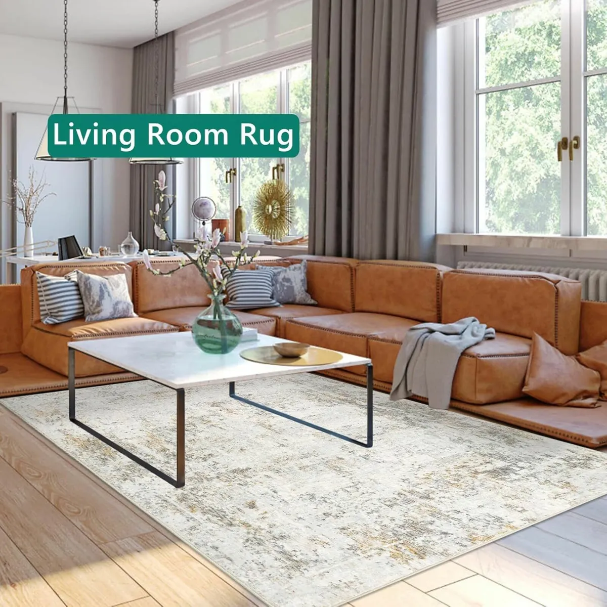 Beige Abstract Bedroom Modern Rug 120x180cm - Image 4