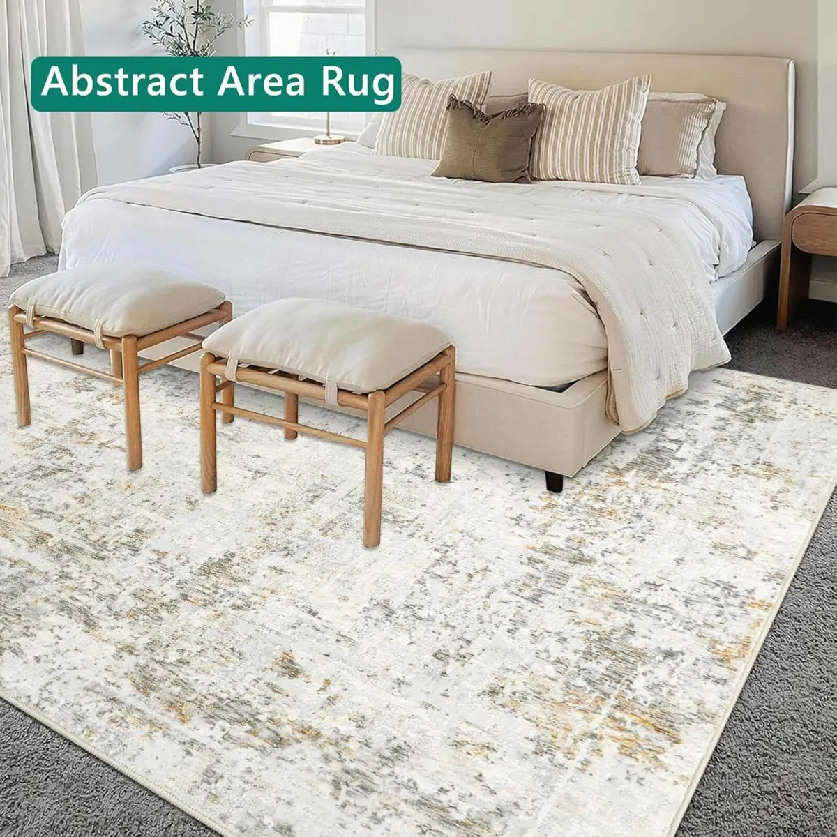 Beige Abstract Bedroom Modern Rug 120x180cm - Image 1