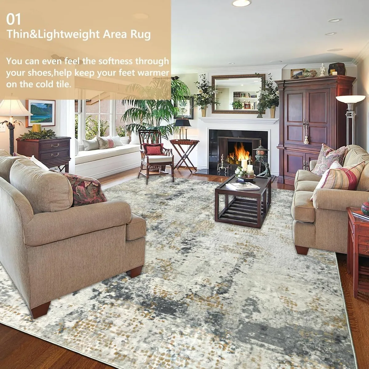 200x300cm Large Modern Rug Living Room Gray Gold - Image 3