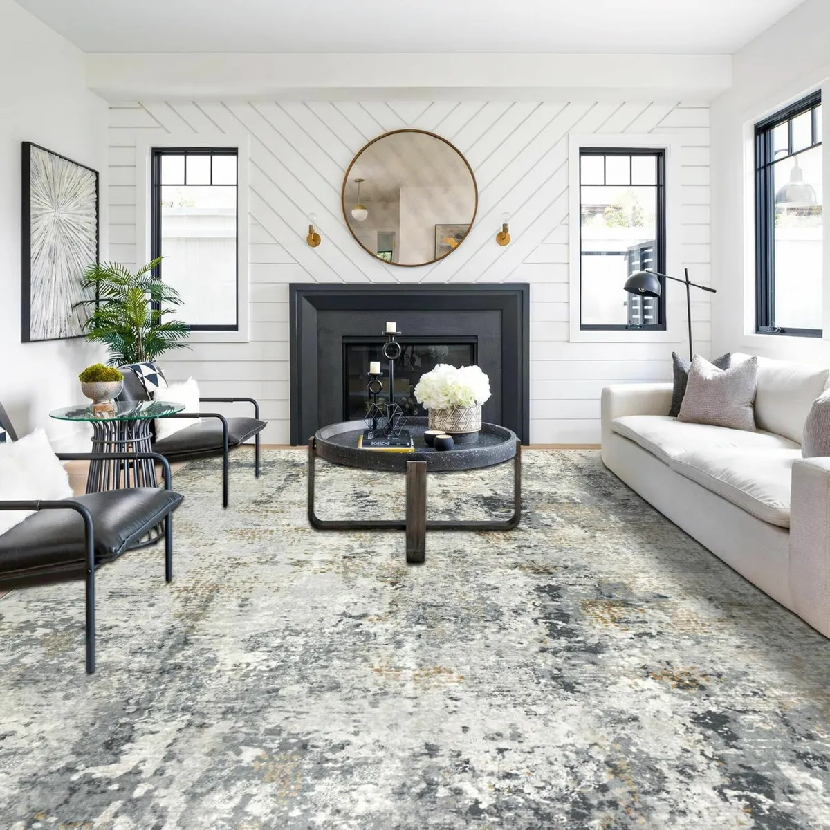 200x300cm Large Modern Rug Living Room Gray Gold - Image 1