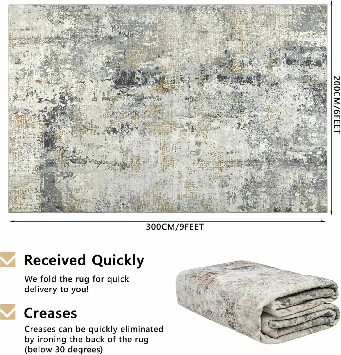 200x300cm Large Modern Rug Living Room Gray Gold - Image 4