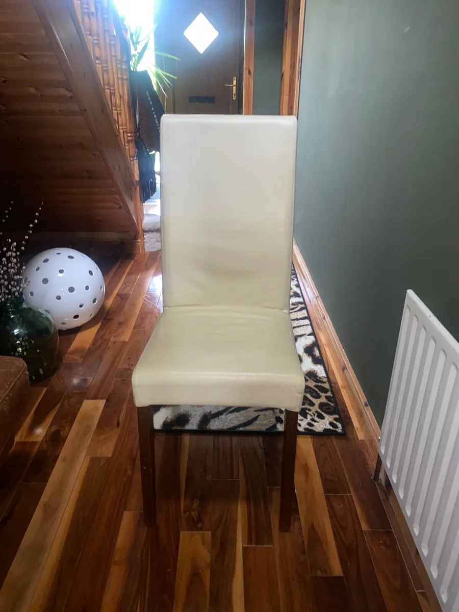 Cream leather kitchen chairs x 6 - Image 2