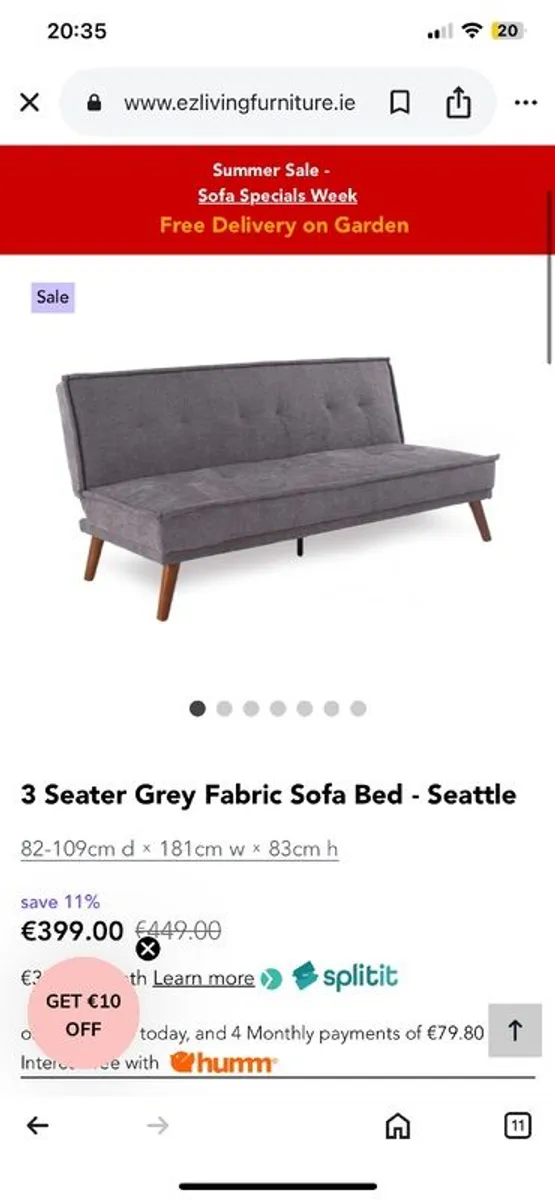 EZ Living grey futon - Image 1