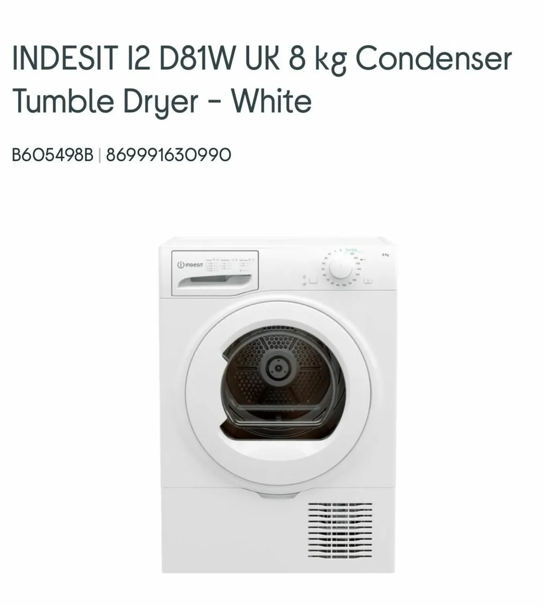 Tumble Dryer - Indesit 8kg - Image 2