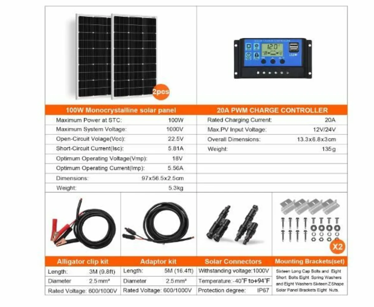 Solar Panel 100 W 2 Pieces (200 W) 18 V - Image 3