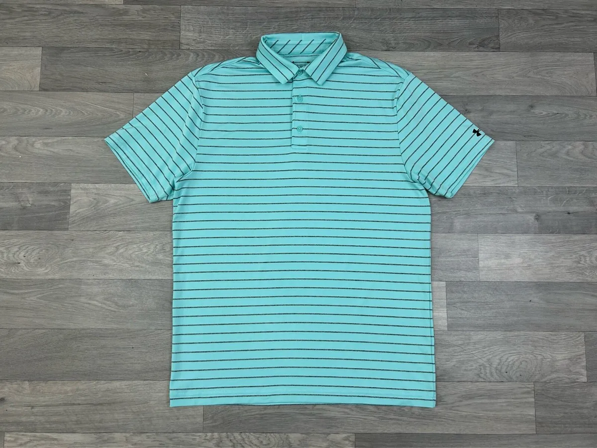 Under Armour Striped Gold Polo Shirt Mens Medium - Image 1