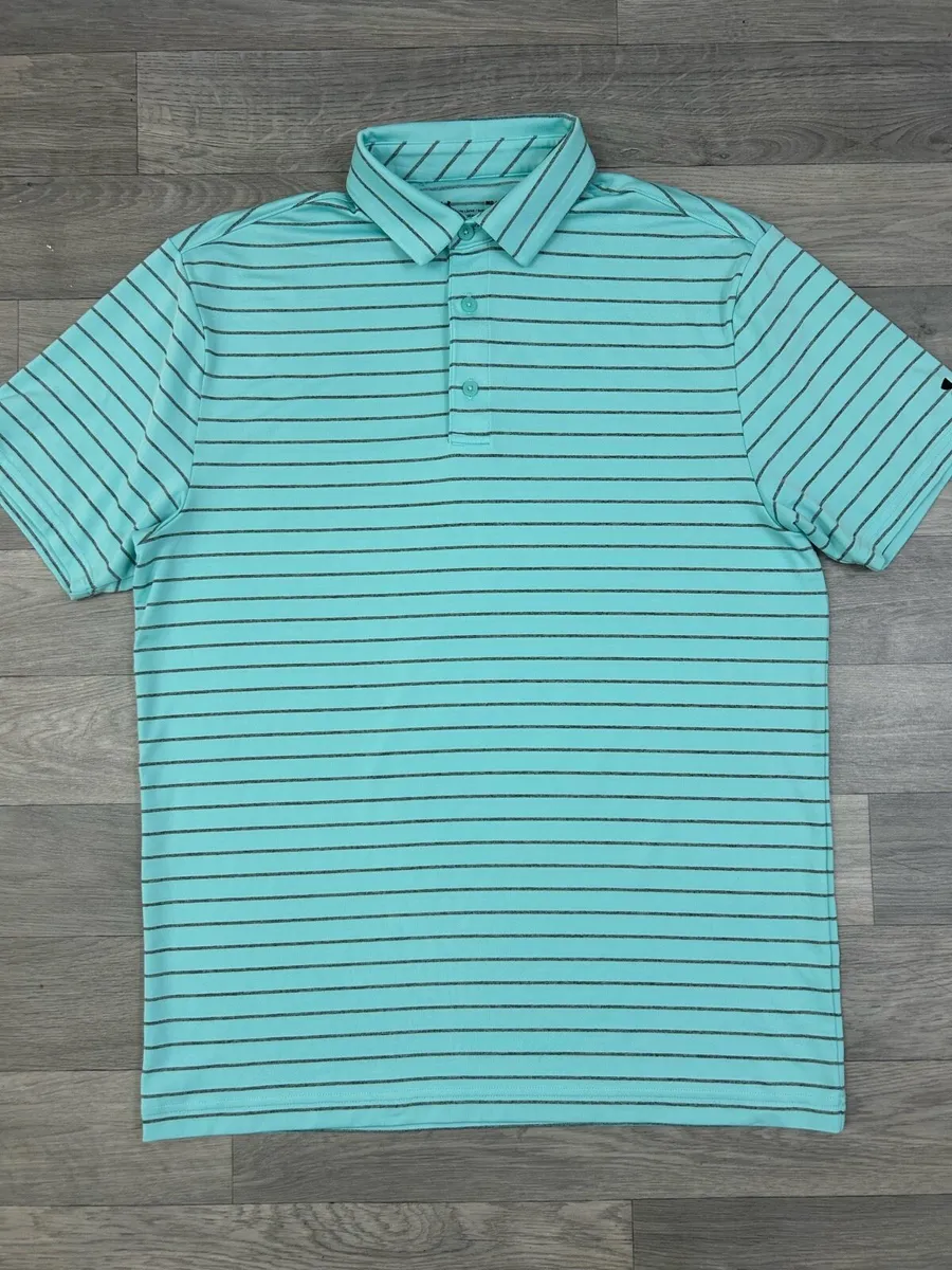 Under Armour Striped Gold Polo Shirt Mens Medium - Image 2