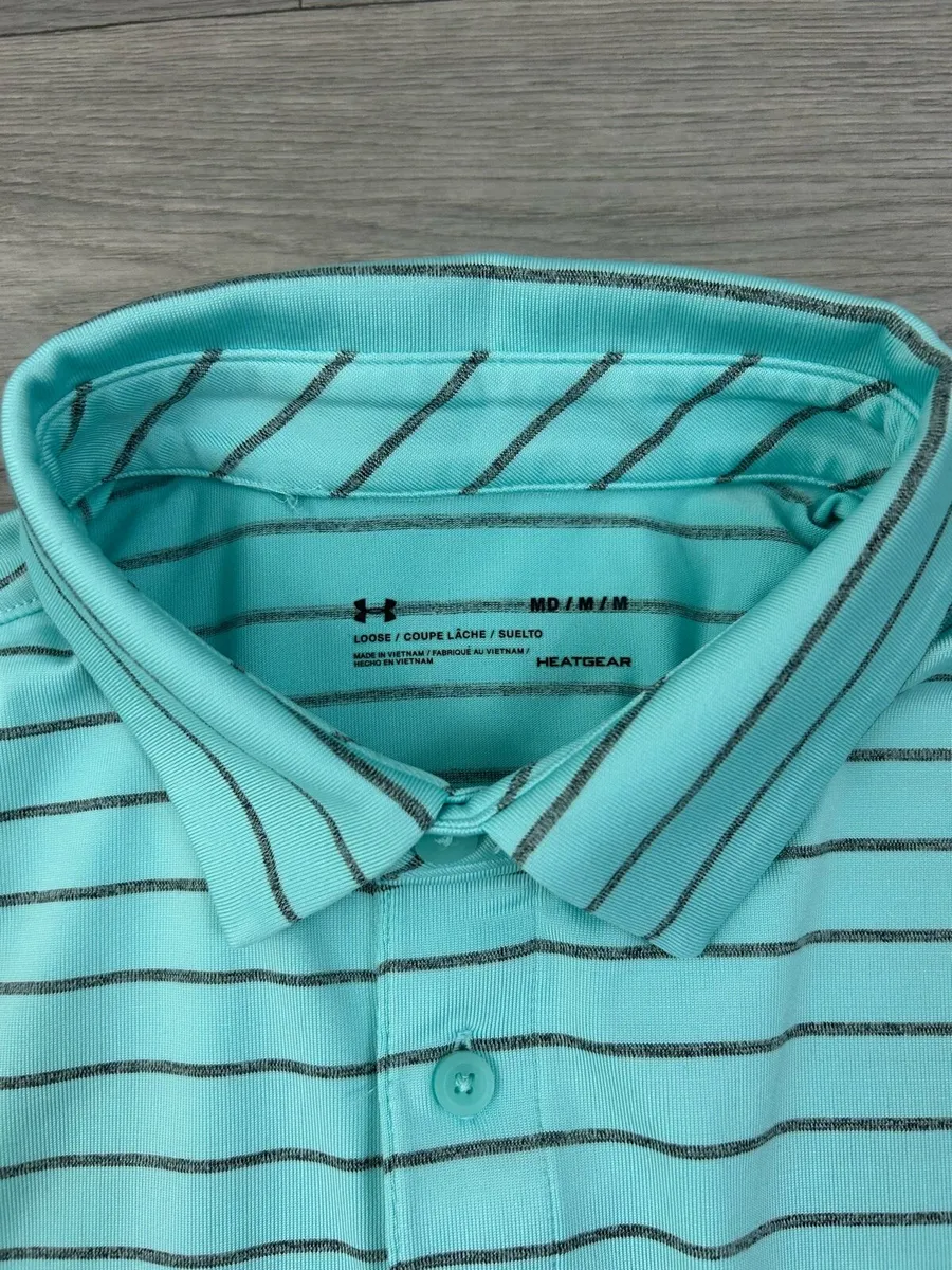 Under Armour Striped Gold Polo Shirt Mens Medium - Image 4
