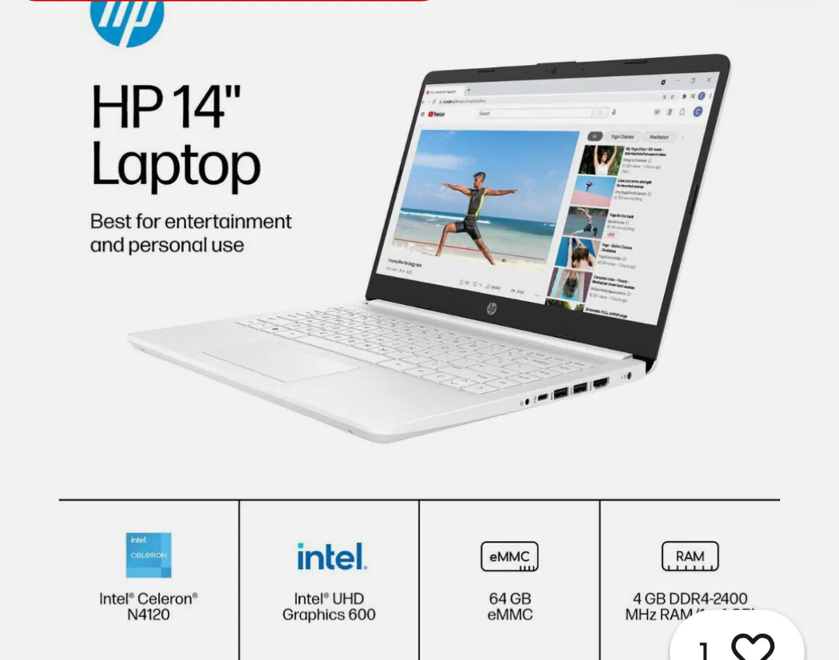 HP White 14” Laptop - Image 2