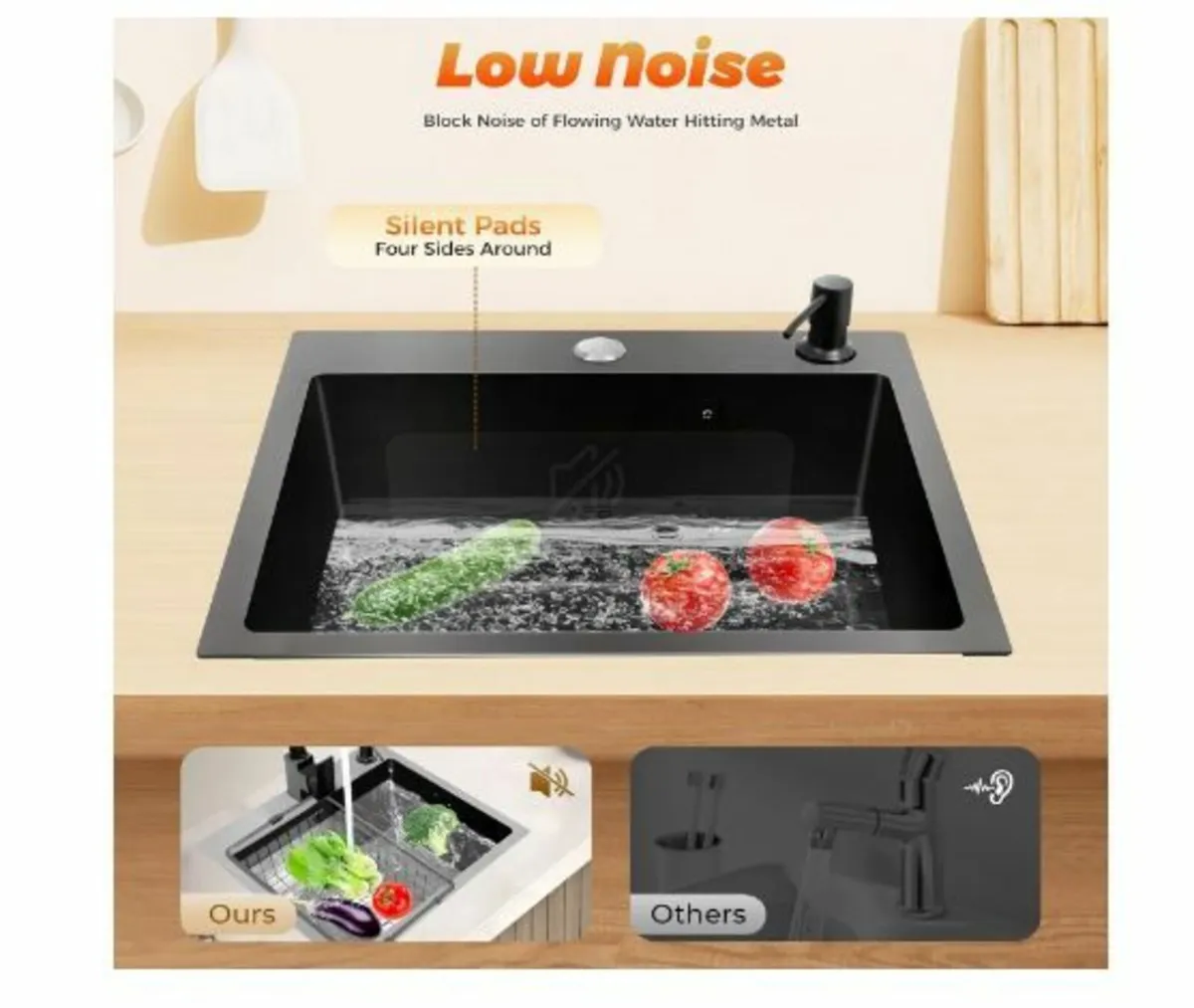 Kitchen Sink, Black Granite, 40 x 45 cm - Image 2