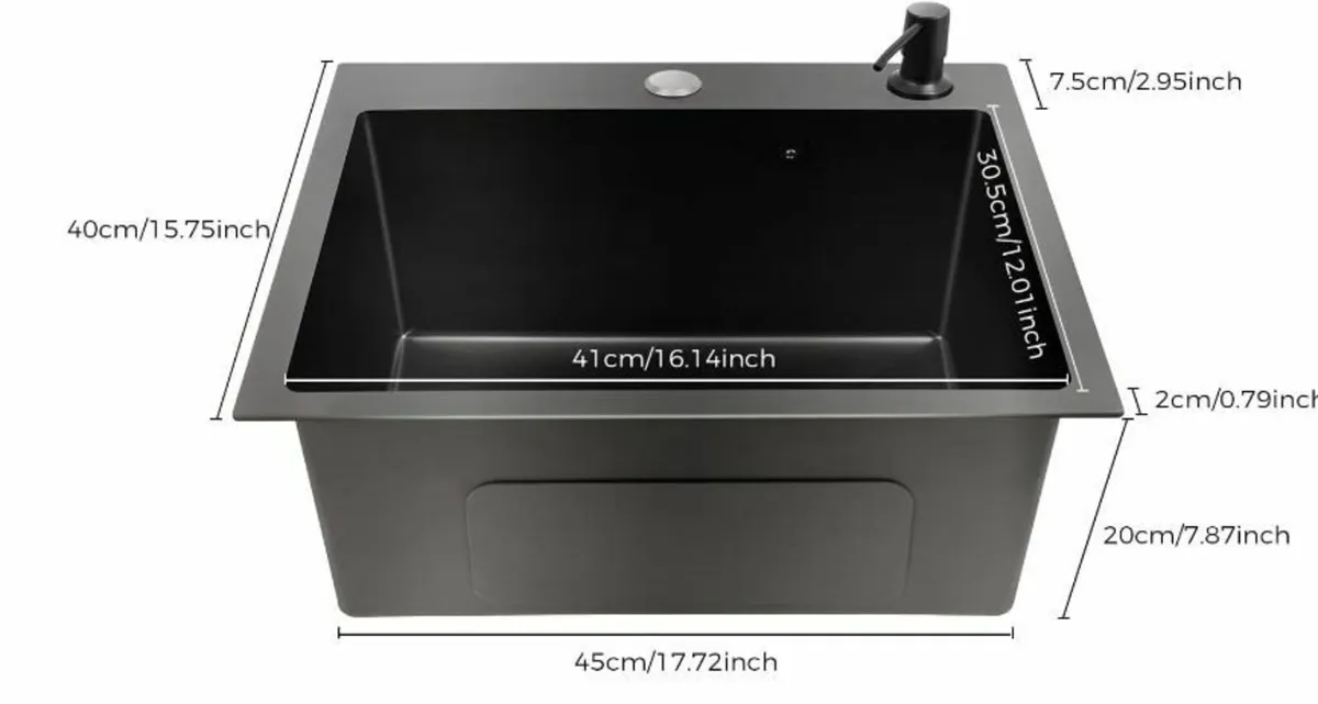 Kitchen Sink, Black Granite, 40 x 45 cm - Image 4